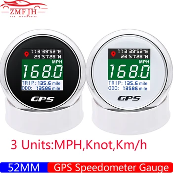 Нов 52 мм GPS за измерване на Скоростта С GPS Антена TFT дисплей Скоростомер, Километраж, Пробег Дисплей 999 Мили/ч Възел Км/ч Регулируема Цифров LCD Дисплей