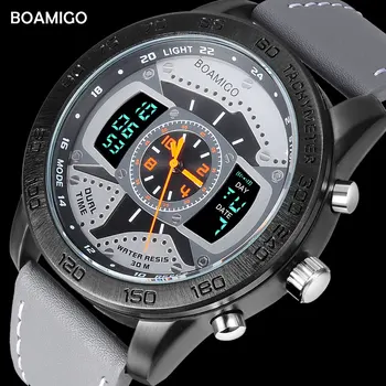 Мъжки Спортни Часовници BOAMIGO маркови мъжки кожени led цифрови кварцови часовници ръчни часовници 30 м водоустойчива relogio masculino часовници