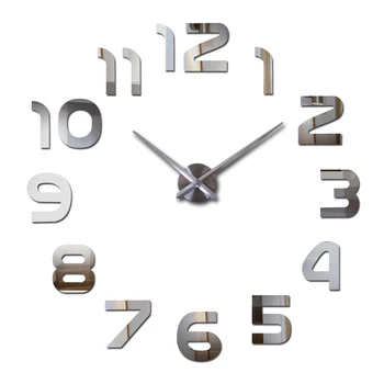 Тези нови ограничени Кварцов часовник големи направи си сам 3d огледално етикети Метални стенни часовници съвременно изкуство часовник декорация на дома