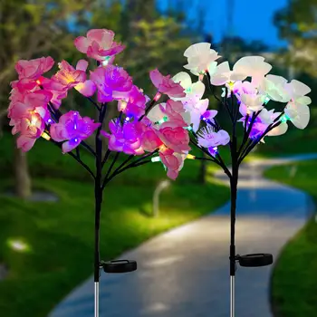 2 елемента Слънчев Букет от Светлина Моделиране Цвете Светлина Пъстри Цветя Дърво Лампа Открит Градина Декор Водоустойчив Тревата Лампа