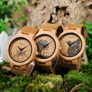 BOBO BIRD Бамбукови Дървени Часовници за Мъже с Печат на изображения на Картината и Допълнителни Ежедневни Часовници V-P20