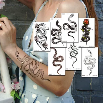 ръкав ръце временни татуировки етикети змия розата е цветето на боди арт живопис водоустойчив татуировка фалшива пренос на вода на жените и мъжете стикер