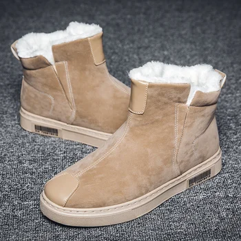 Зимни обувки WEH, мъжки плюшени зимни обувки, мъжки маркови Топли улични велурени обувки, мъжки Удобни ежедневни ватирани ботуши без обков с кръгло бомбе