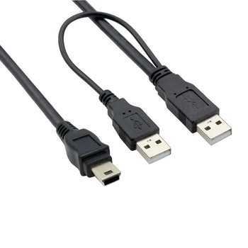 CY Кабел USB 2.0 Два вида A Включете Мини 5 Пинов Щепсел Y Кабел за 2,5 