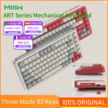 Механична клавиатура MIIIW ART Трехрежимная 83-ключ клавиатура Z830 G Yellow PRO Ос с двухслойным заглушител, полноклавишная гореща замяна BT 3.0/5.0 МОЖНО