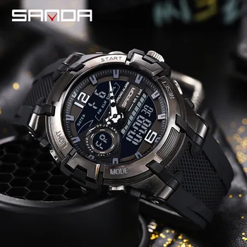 Тина нови мъжки Спортни Часовници самоличността на хладно водоустойчив електронни часовници мода голям циферблат двойни часовници човек