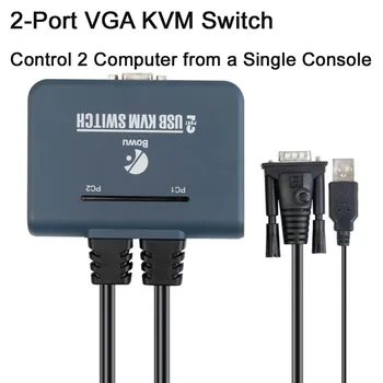 Преминете VGA KVM 2 порта Ивица на Ключа в Кутията С аудио-Видео Кабел дължина до 50 метра, за да Двухмониторного ключ Клавиатура Мишка