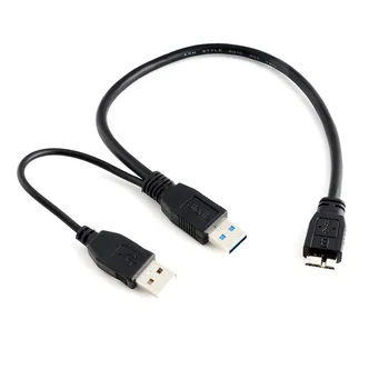 Нов USB 3.0 Dual Power Y Shape 2 X Тип A към Micro B Високата Кабел Външни Твърди Дискове Удължител Тел Конектор