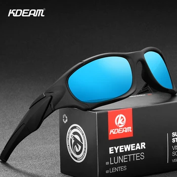 KDEAM Висококачествени Поляризирани Спортни Слънчеви Очила за Мъже UV400 за Нощно Виждане За Шофиране, Маркови Дизайнерски Огледални Очила с Футляром
