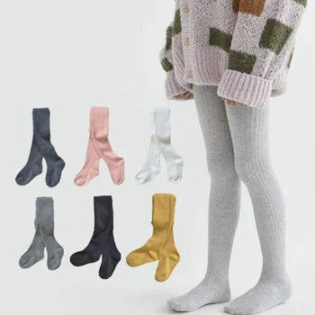 Памучни чорапогащници в рубчик за момичета, Памучен Пролет-есен Облекло за малки деца, Детски Меки Чорапи, Мода, Всичко в тон, #5755