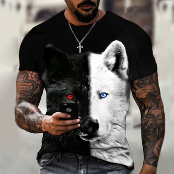 Тениски с 3D принтом Див вълк, мъжка тениска с кръгло деколте и къси ръкави за фитнес, бягане, спорт на открито, удобни дишащи риза 2021