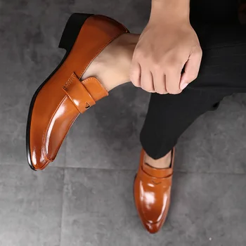 Официалната Обувки С остър бомбе, Мъжки Oxfords от Изкуствена Кожа, Пролетни мъжки Италиански модел Обувки, Бизнес и Сватбени Обувки За Мъже Големи Размери