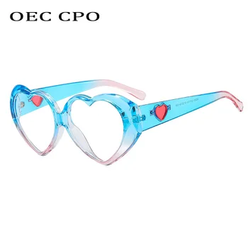 OEC CPO Модни Очила във Формата На Сърце Женски Извънгабаритни Цветни Прозрачни Лещи, Рамки За Очила Дамски Прозрачни Оптични Очила