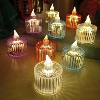 Беспламенный Led Лампа За Свещи Прозрачен Чай Лампа На Батерии С Реалистични Пламък Коледни Празници Сватбени Декорации За Дома