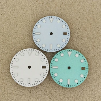 Светло синьо/Бяло/Зелено 28,5 мм и Матиран Циферблат Без Лого Циферблат за часовници с механизъм NH35/nh36/4R/7S Модифицирани Детайли