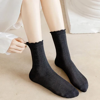 3 двойки комбинирани пролетно-есенни бели женски чорапи със средна дължина, Ins, прости дантелени чорапи Мери Джейн в стил колеж в стил Лолита