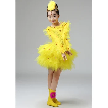 Жълто пиле костюми за деца патица cosplay птица рокля за момичета фестивал танцови животни вечерни сценичното представяне