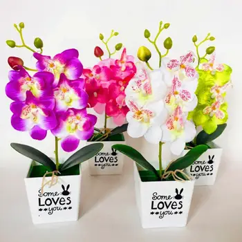50%HOTArtificial Цветя Орхидея Phalaenopsis Бонсай Фалшиви Цветя В Саксии На Масата Украса Дом Декорации На Сватбени Декорации