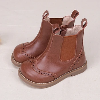 Детски обувки Челси От Телешка кожа, Обувки в стил ретро от естествена Кожа За Момичета, Модни Детски Непромокаеми Обувки За Момчета и Момичета, Обувки в западен Стил