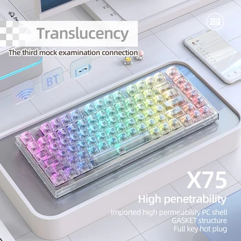 82 Клавишите Геймерская Механична Клавиатура Bluetooth-съвместима Прозрачна Кристална Детска Клавиатура 2.4 G RGB Light Hot Swap за Преносими КОМПЮТРИ