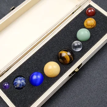 Естествените кристални сфери на девет планети на Слънчевата система за Събиране на Проби от скъпоценни камъни Кутия настолно украшение Начало Декор