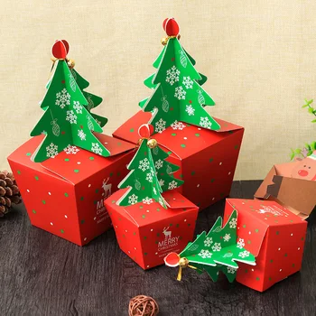 10ШТ Коледно Дърво Подарък Кутия Навечерието на Весела Коледа Полза Кутии Бонбони и Торта Карикатура Опаковка Чанта С Камбана Коледни Вечерни Аксесоари