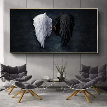 Абстрактни Черно-Бели крила на Ангел Картини върху Платно на стената Художествени Картини Постери и Щампи Крила Декорация на Дома, без рамка
