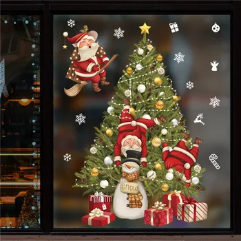Ново Коледна Украса Етикети В Прозореца На Подаръци От Дядо Коледа, Весела Коледа На Огледалото Стикер Коледно Дърво Прозорец Стъклена Стикер Нова Година 2023