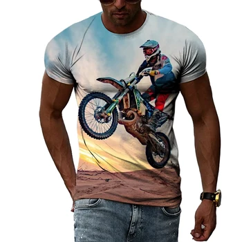 Нови 3D Мъжки Модни тениски с графичен модел за мотокрос, Летни Ежедневни ризи с къс ръкав и принтом, Готини тениски с модел на Локомотив, Върхове