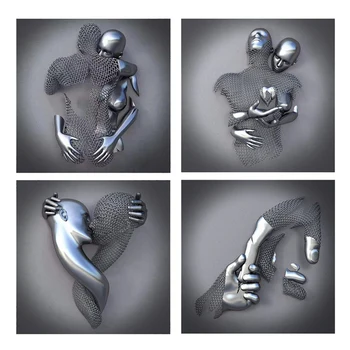 4 бр. Сърцето си за Любовта 3D Ефект на Стенно Изкуство, Абстрактна Метална Фигурка Статуя на Изкуството Платно Картина 19,7 См Съвременно Стенно Изкуство, Начало Декор