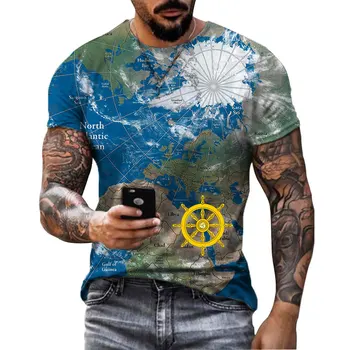 Лого моряк Тъмно синьо Ветроходство Акваланг Котва графични тениски тениска оверсайз Harajuku Лятна Градинска тениска с кръгло деколте