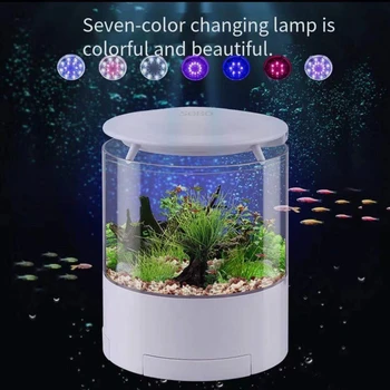 Кръгли цветни светлини настолен аквариум от мини боен аквариум малък златен аквариум светлинното филтър кислороден аквариум аксесоари