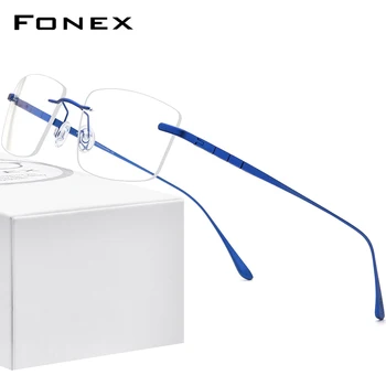 FONEX Точки От Чист Титан В Рамките Мъжки Квадратни Очила Без Рамки Рецепта 2020 Женски без рамки Оптични Очила За Късогледство 8555