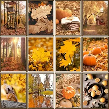 CHENISTORY Картина на Номерата На Есенния Пейзаж, Рисуване Върху Платно, Ръчно Рисувани Подарък Картина на Номерата На Тиквата Комплекти Начало Декор