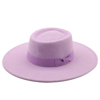 Проста кольцевидная плоска вълна фетровая шапка-бомбе, с голям корниз, дамски пролетно-есенно-зимни модни вълнена шапка с плосък покрив