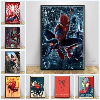 Marvel Spiderman Плакат На Отмъстителите Супергерой Платно Картина На Спайдърмен Филм Печат На Стенно Изкуство Картина За Детска Стая Начало Декор Куадрос