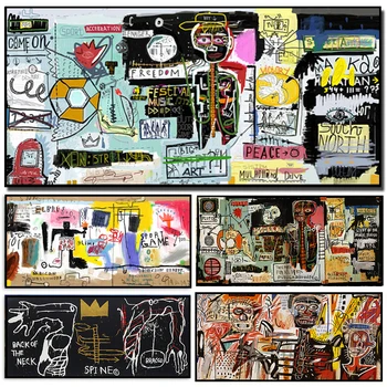 Абстрактно Изкуство Графити Жан-Мишел Платно, Маслени Произведения на изкуството Плакат Декоративна Модерна Стенни Картина за Хола Домашен интериор