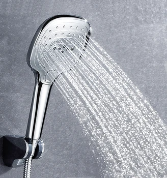 ръчен душ с три функции огледална повърхност ръчен накрайник за душ с държач и тръба ръчен душ, за да пести вода в банята