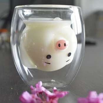250 МЛ мультяшная прасе двупластова стъклена скъпа кафеена чаша с животни, двупластова анти-обжигающая млечни чаша за закуска, забавни чаши