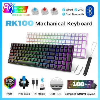 Royal Kludge Официалната Механична клавиатура RK100 / RK860 2,4 G Безжична / Bluetooth / Жичен RGB, 100 комбинации, 3 режима, клавиатура с възможност за гореща замяна