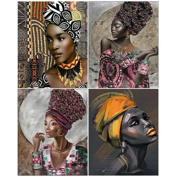 CHENISTORY Блажна Боя На Номер Красива Африканска Жена Фигура На Платното Ръчно Рисувани Подарък Сам Фигура на Снимки По Номер на Комплекти Hom