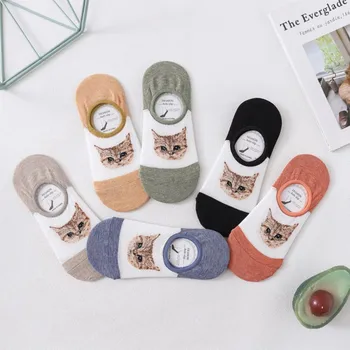 6 двойки, Нов и оригинален дизайн, нови продукти, сладки дамски чорапи с котки, памучни летни чорапи за почивка, дишащи против хлъзгане, Невидими Чорапи До Глезена