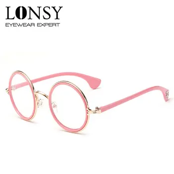 LONSY Розови Кръгли Слънчеви Очила Дамски Ретро Vintage Слънчеви Очила за Жени Брендовый Дизайн Прозрачни Слънчеви Очила Дамски Oculos Gafas De Sol
