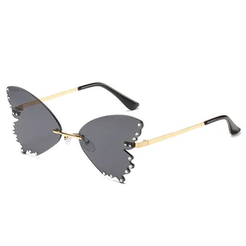 2020 Пеперуда без рамки Слънчеви Очила Дамски Карамел Модни Нюанси UV400 Реколта Метални Слънчеви Очила Вечер