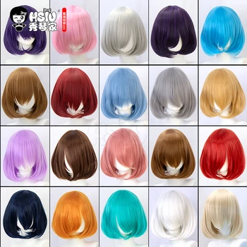 HSIU cosplay перука синтетични перука кратък боб перука права коса Златен червен розов син purple за жени 35 см 23 Цвят перуки + Безплатна шапка за перука