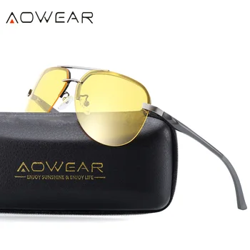 AOWEAR HD Очила за Нощно Виждане Мъжки Поляризирани Включване на Жълти Слънчеви Очила за Нощно Шофиране Точки на Водача с Антирефлексно Покритие Слънчеви Очила