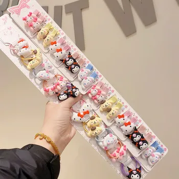 10 Двойки Комплект Sanrio Kawaii Шнола За Коса Hello Kitty Cinnamoroll My Melody Kuromi Кожена Скоба Розово Карикатура Аксесоари За Коса За Момиченца