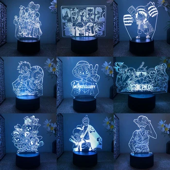 Аниме Една Подробност Лампа Фигурка Luffy Санджи Zoro Нас 3D Led нощна светлина Детска Манга Подарък Промяна на Цвета Фигурка Модел Играчки