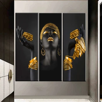 Африканска Жена Стенни Художествена Живопис Художествени Плакати И Щампи Голяма Черна Жена Държи На Златни Бижута Платно Картина Начало Декор Фон