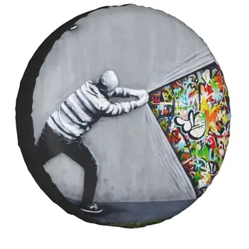Banksy Разкрива Графити Дубликат Гума Калъф за Jeep RV Suv Трейлър на Уличното Изкуство Колелата на Автомобила Защитни Капаци 14 